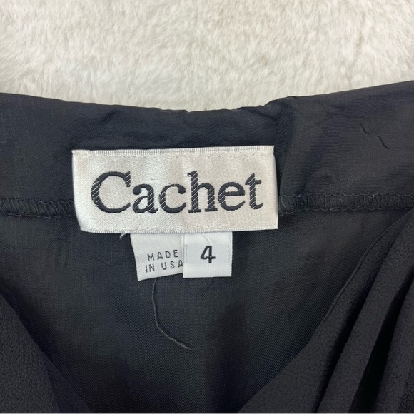 COPY - Vtg CACHET Cowl Neck Cocktail Dress Crape Lined Black Sz 4 Whimsy Goth Y… - Picture 6 of 10